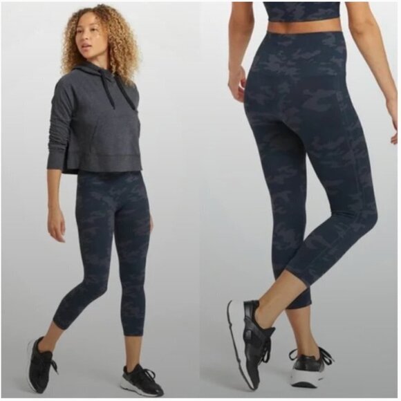SPANX Look At Me Now Sage Camo Cropped Shaping Leggings Black Camo XL - Picture 1 of 8
